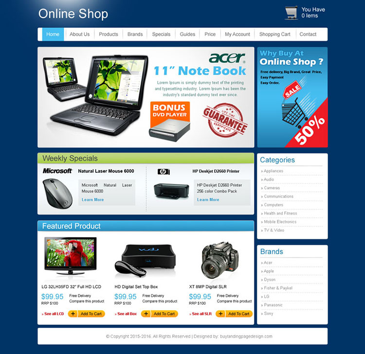 online shop website template design psd for sale