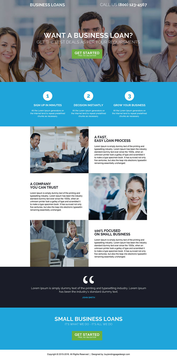 responsive online business startup loan landing page design