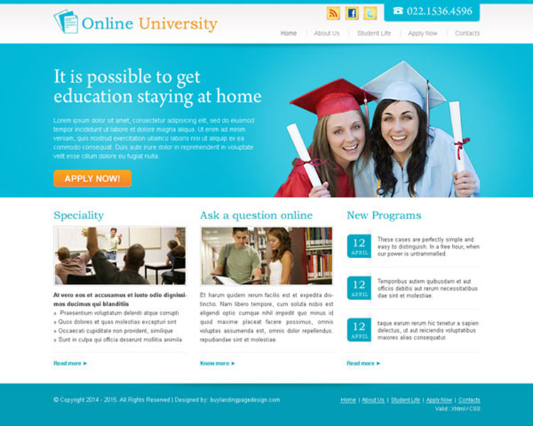  online  university call to action website  template design  psd