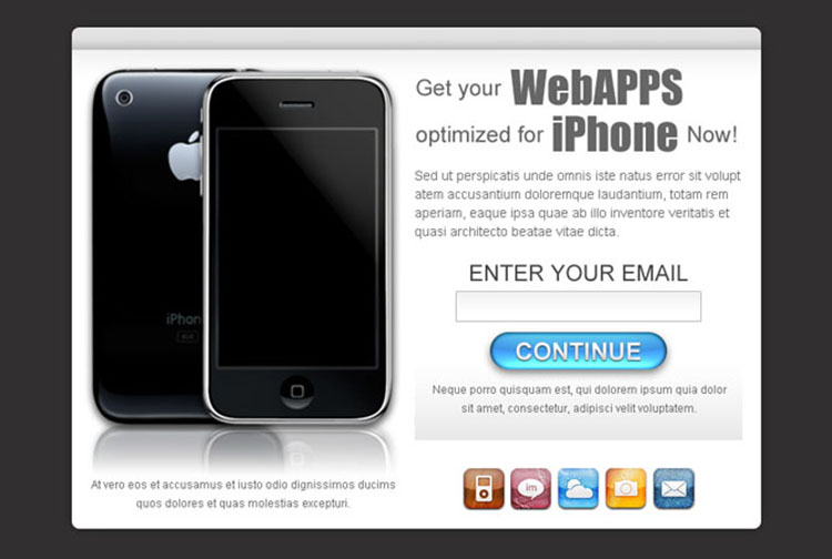 online web apps optimized for iphone lead capture ppv landing page design template