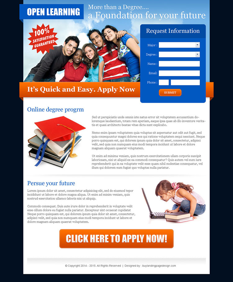 open learning most converting education lead capture page