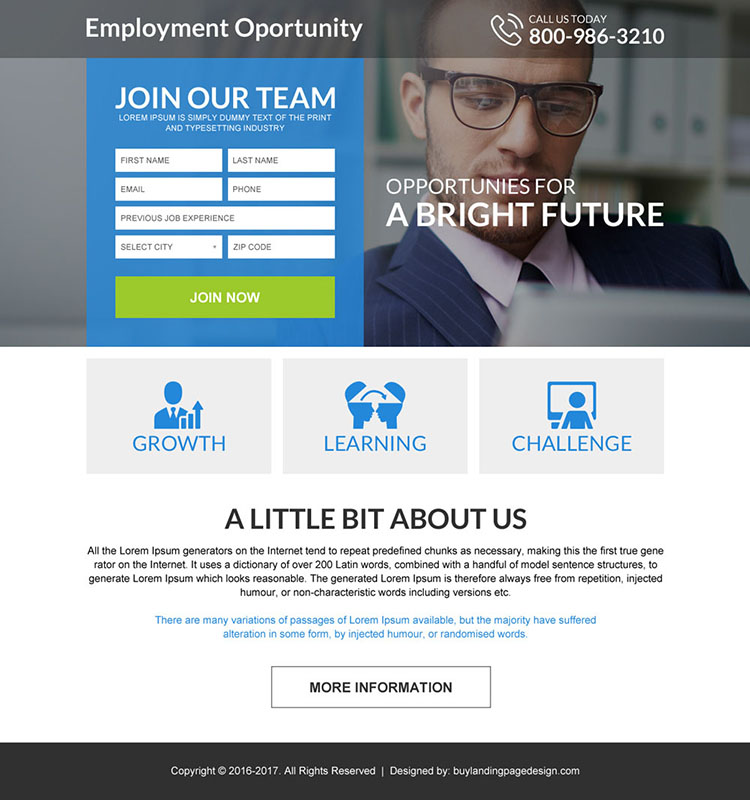opportunities for a bright future mini landing page