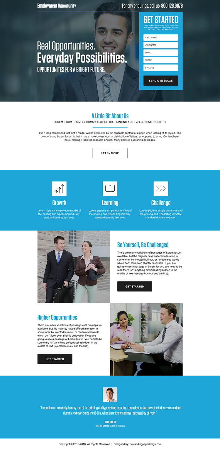 professional employment opportunity responsive landing page