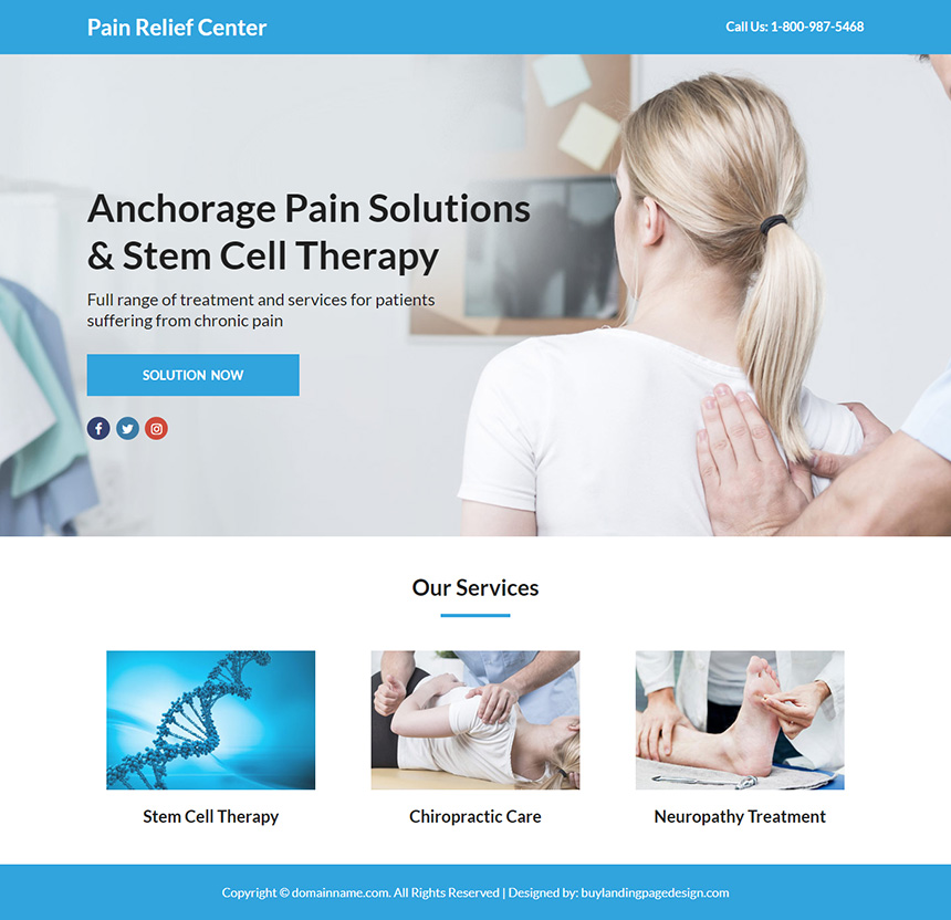 pain relief center lead funnel responsive landing page