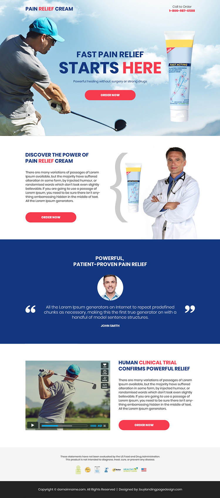 pain relief cream selling responsive landing page design