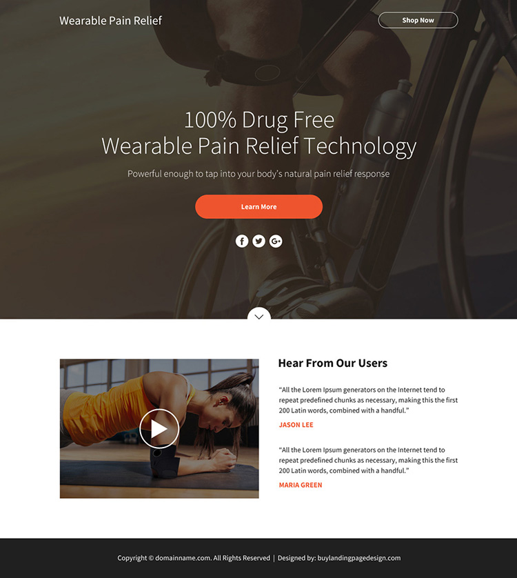 wearable pain relief technology sales funnel page design