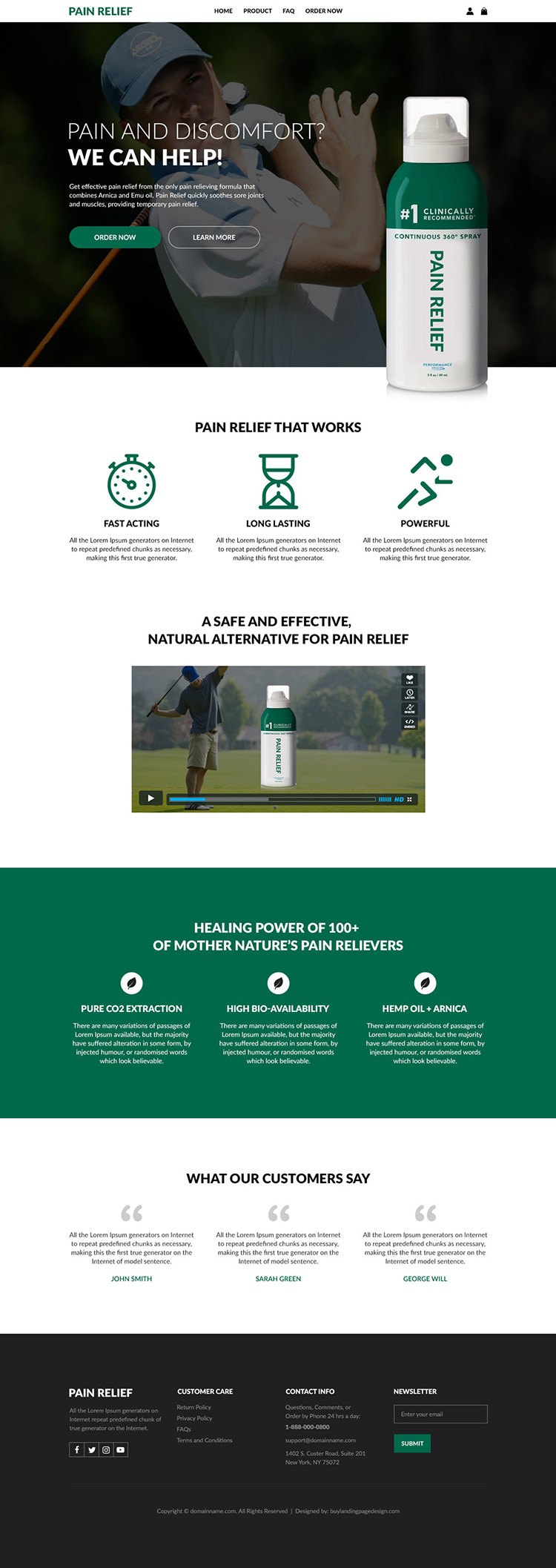 pain relief spray lead generating responsive website design