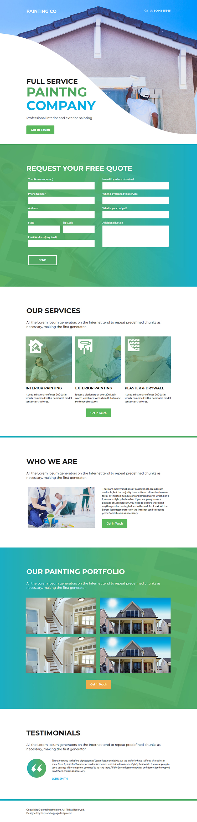 painting service lead capture responsive landing page