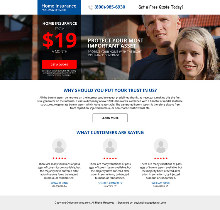 responsive home insurance minimal landing page design