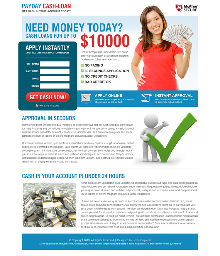 payday cash loan effective and converting landing page