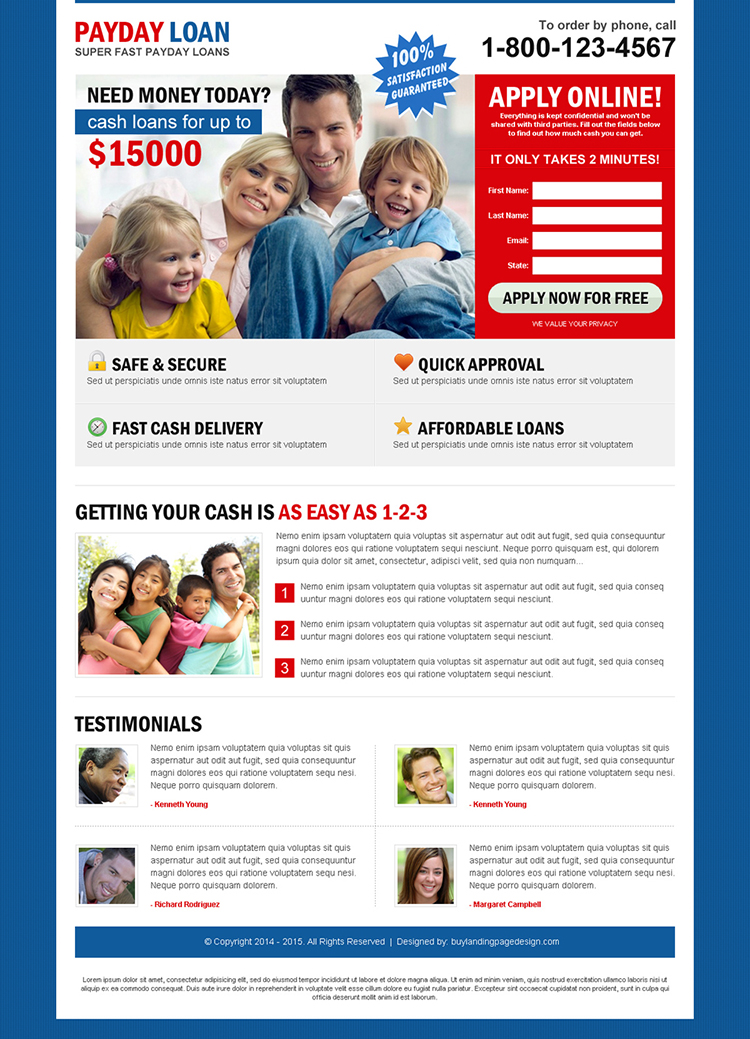 super fast payday loan creative lead capture squeeze page design