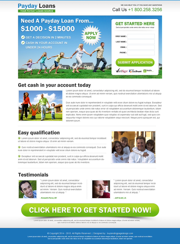 payday cash loan lead capture responsive landing page design template