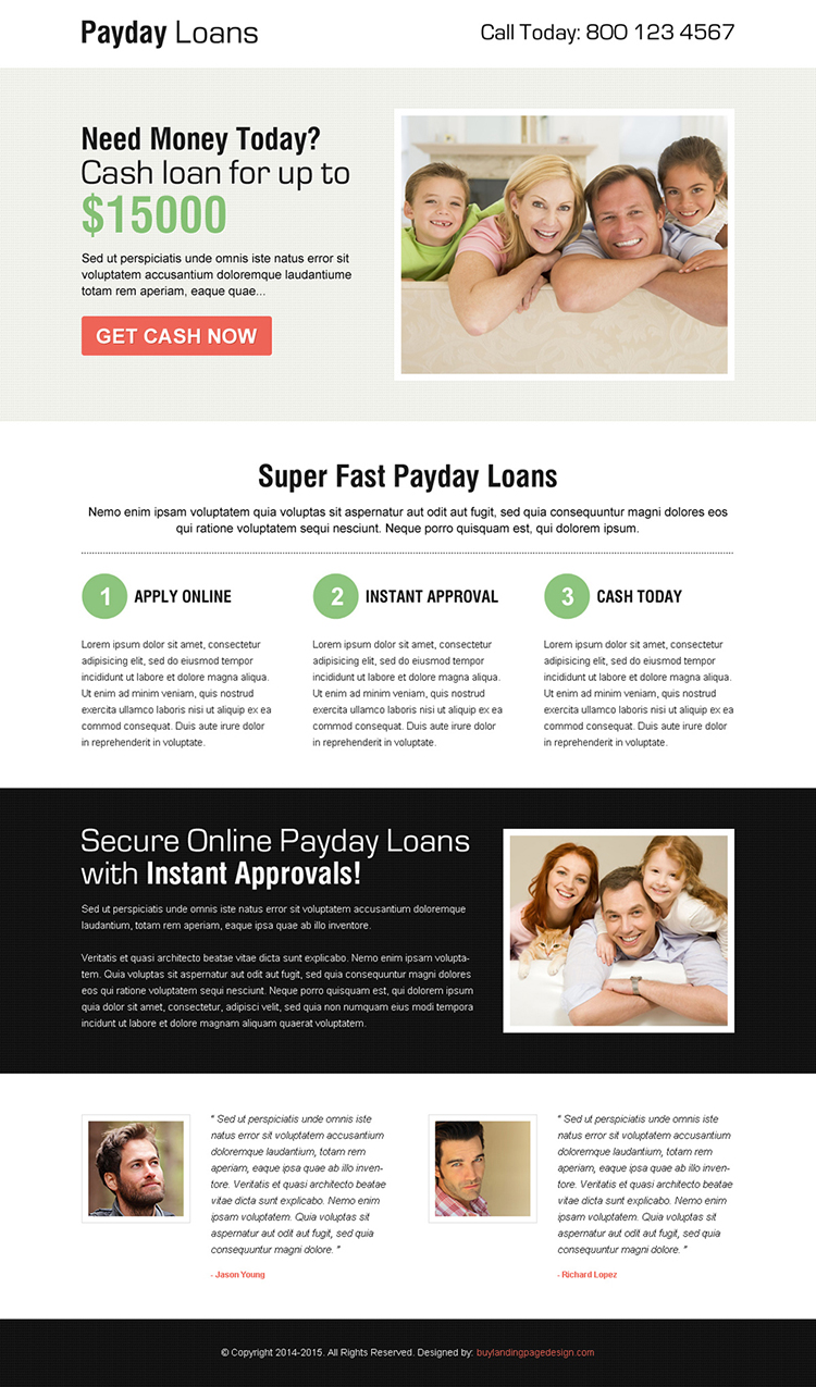 clean payday cash loan call to action squeeze page design