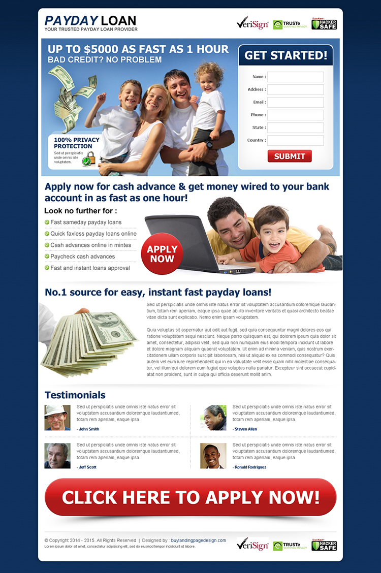 payday loan lead capture landing page design template