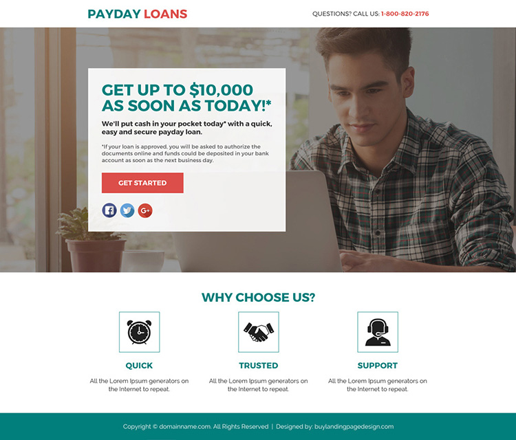 payday loan responsive lead funnel landing page design