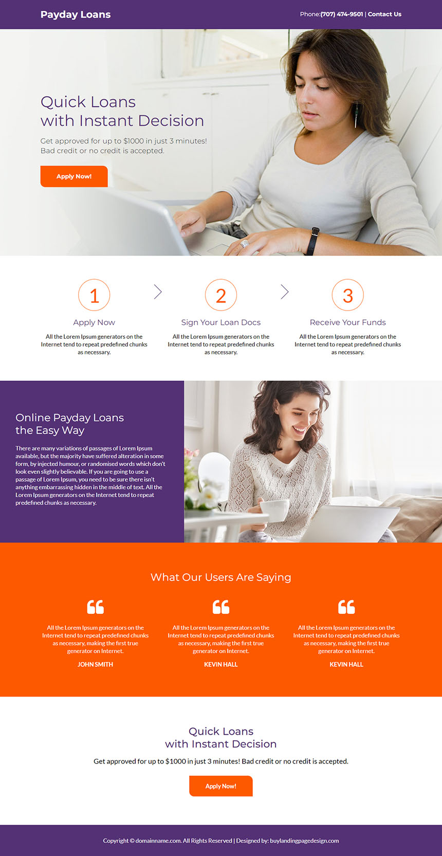 online payday loans call to action responsive landing page