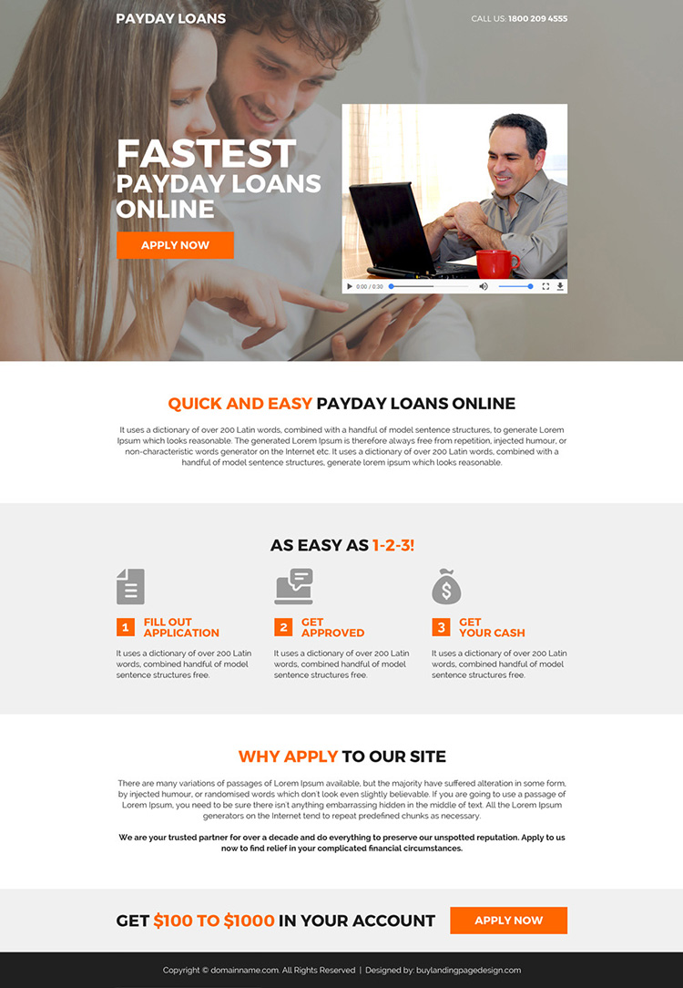 payday loan mini video responsive landing page design