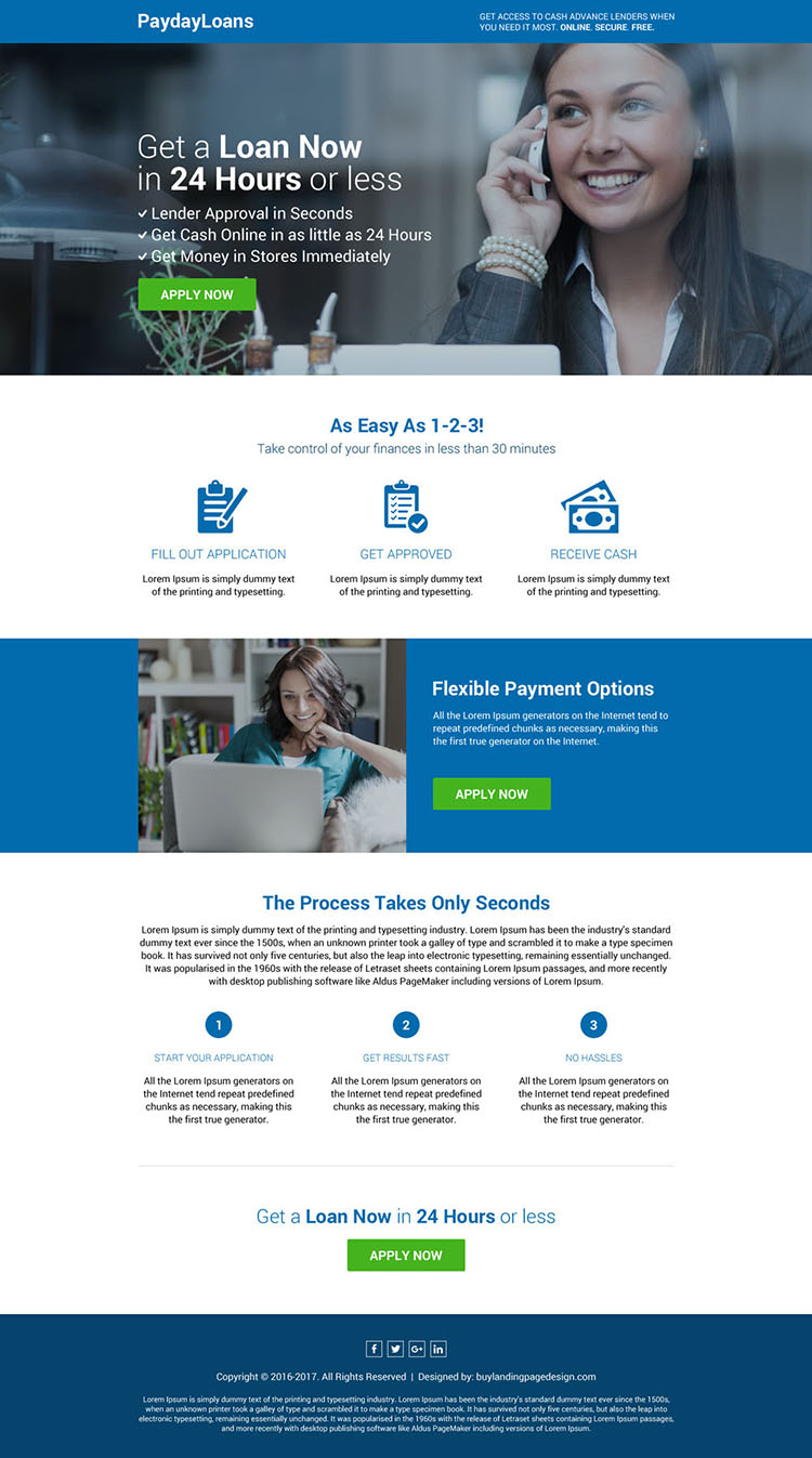 modern lead generating payday loan landing page design