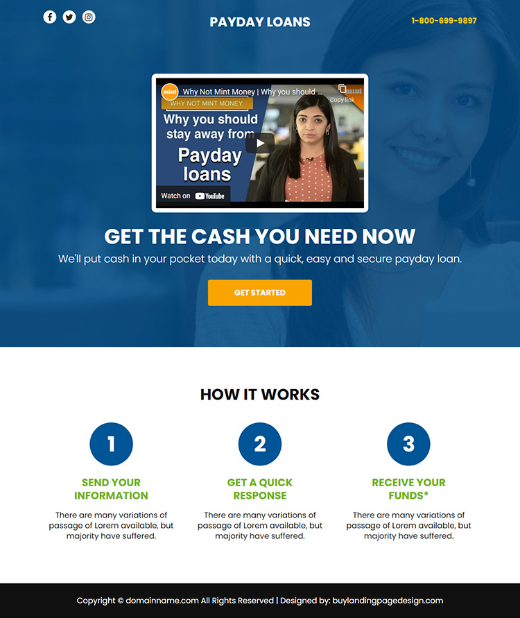 payday loan video responsive funnel design