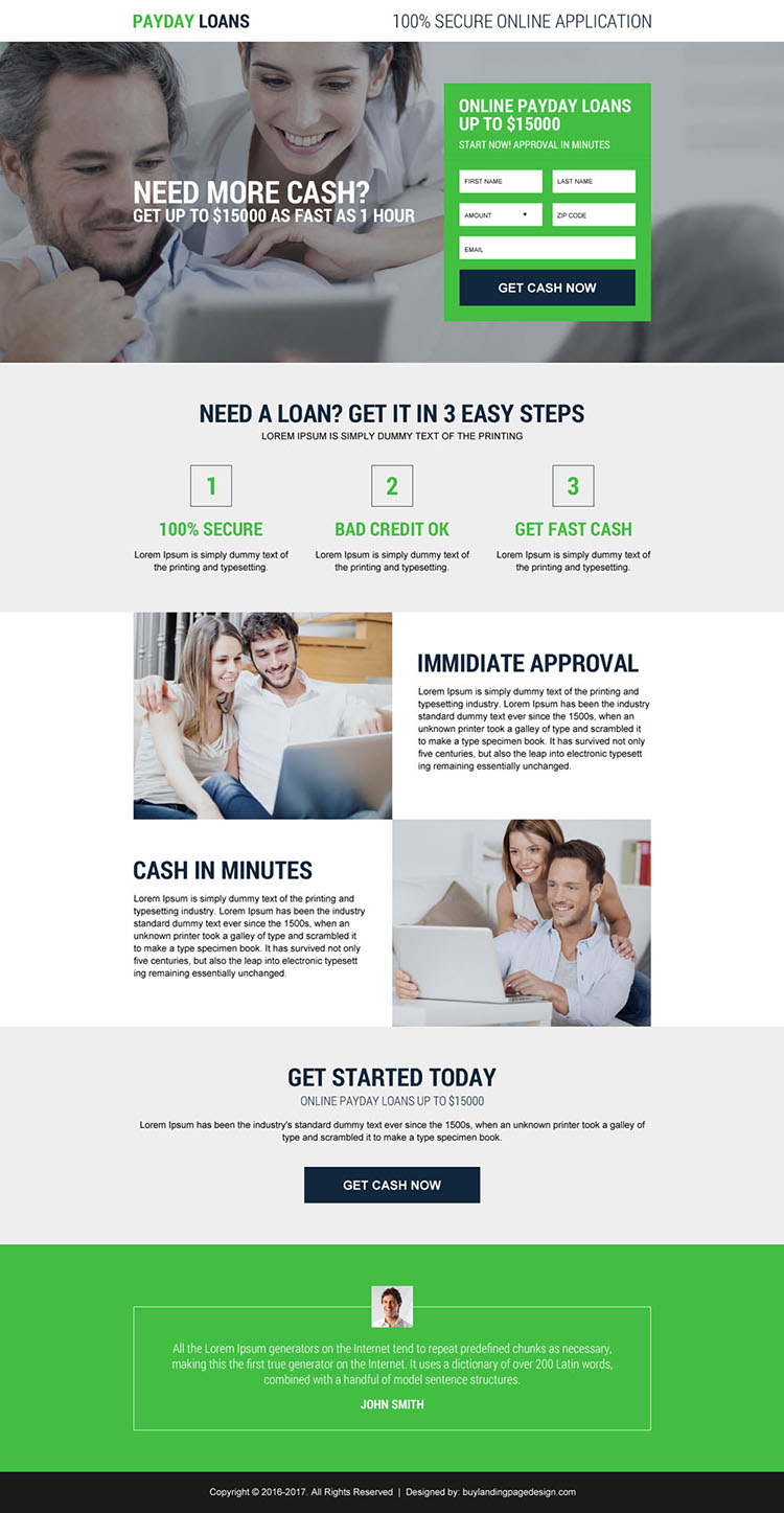 responsive payday loan online lead capturing landing page