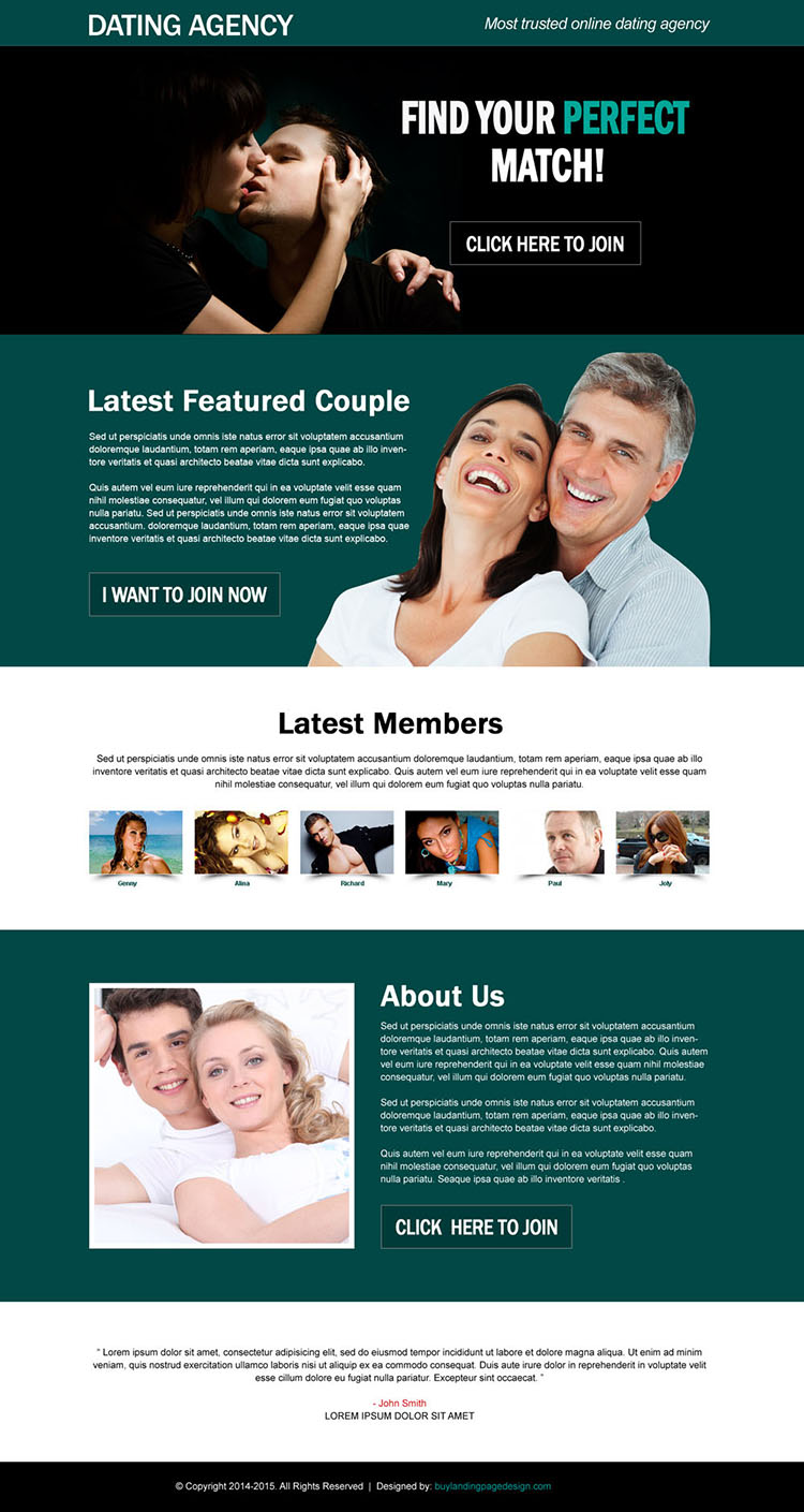 perfect match online dating agency effective call to action landing page design