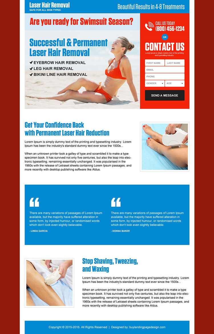 permanent laser hair removal high converting landing page