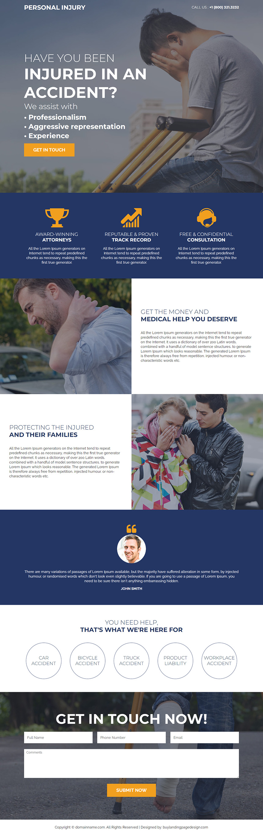 personal injury accident compensation responsive landing page