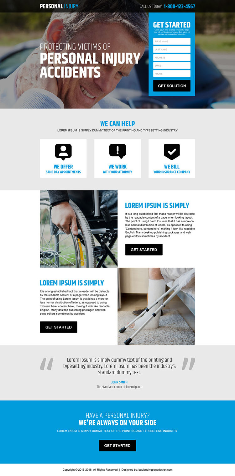 personal injury accidents claim lead generating landing page design