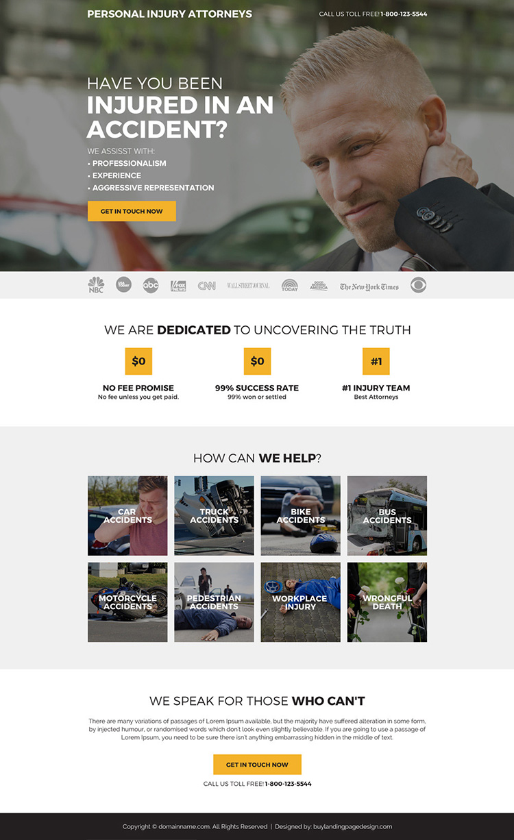 responsive personal injury attorney clean landing page design