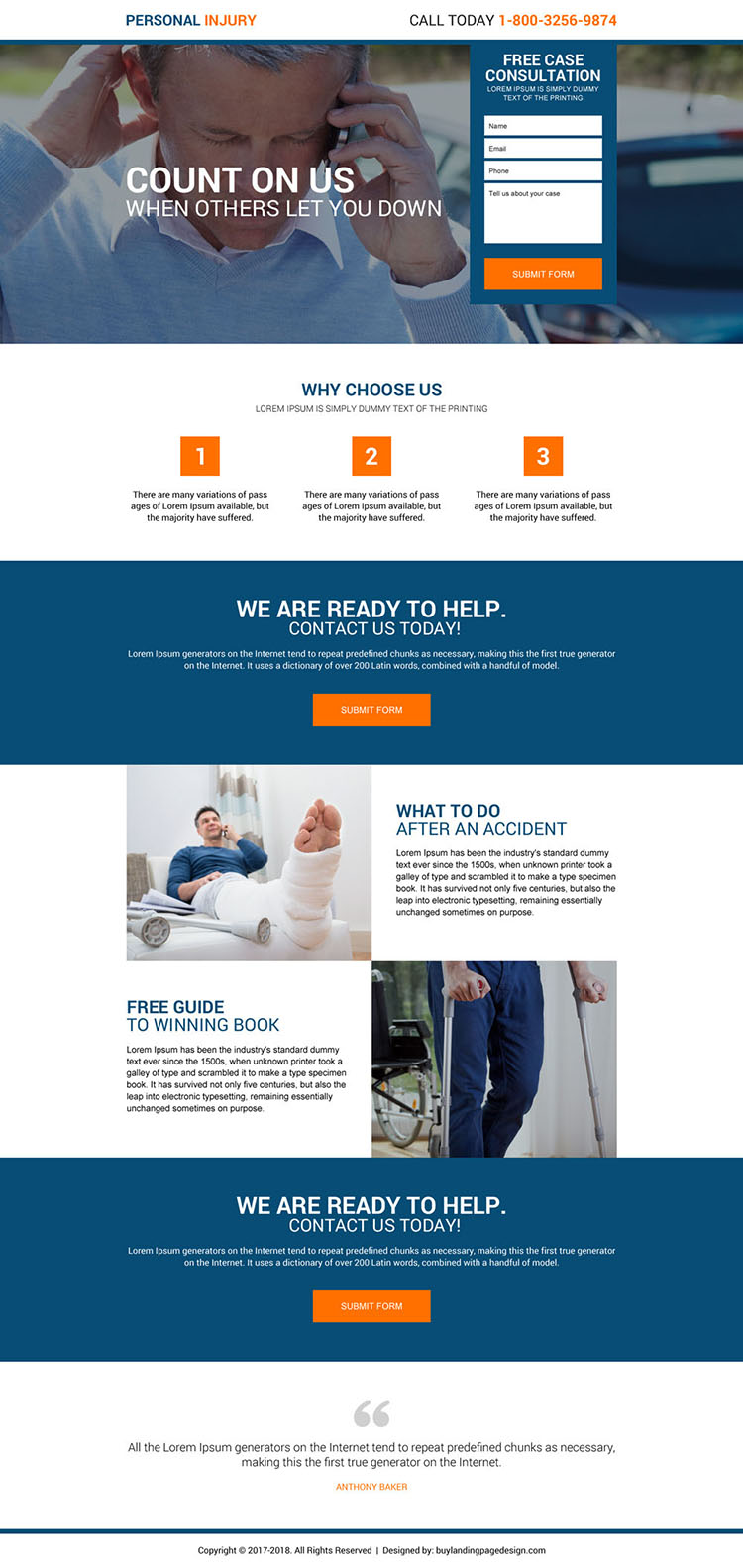 personal injury free case consultation landing page