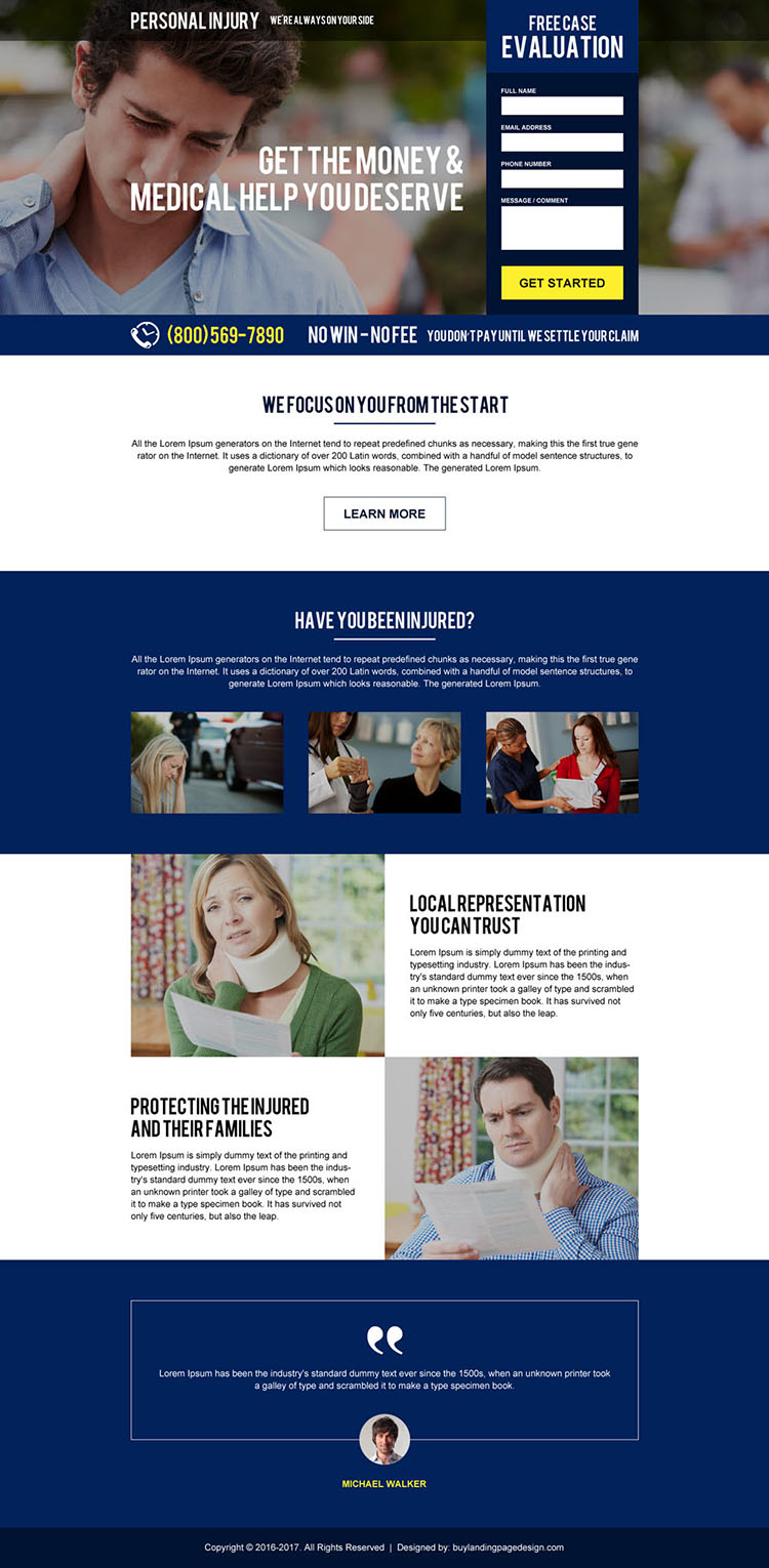 personal injury case evaluation responsive landing page design