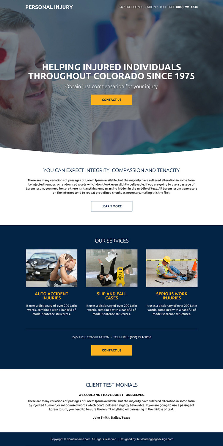 personal injury compensation responsive landing page design