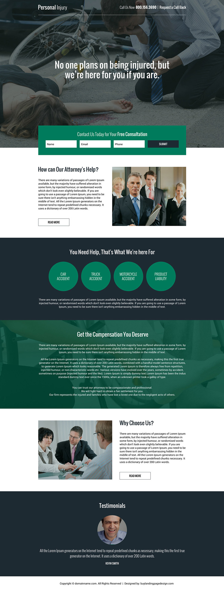 responsive personal injury free consultation lead capturing landing page