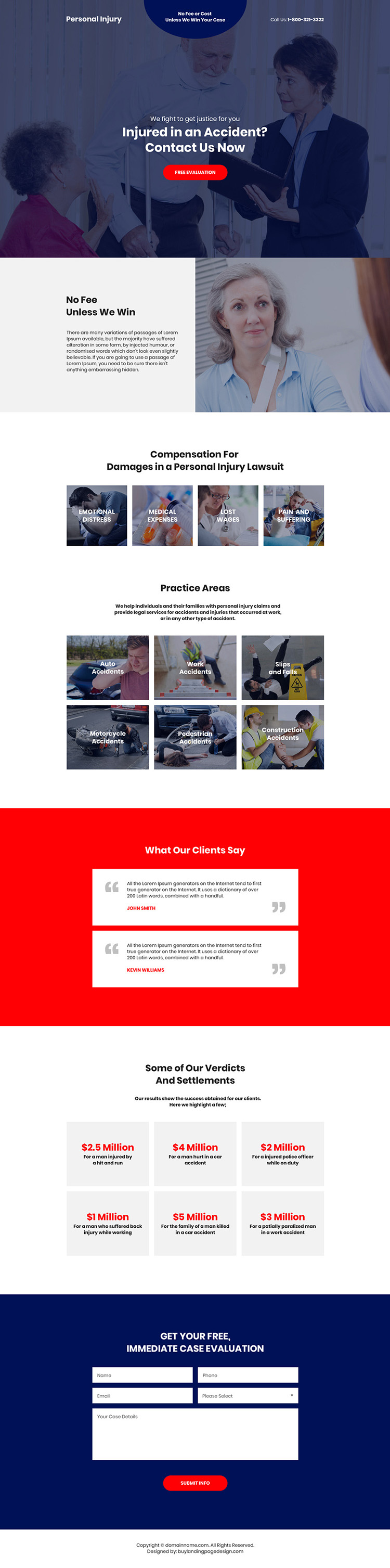 personal injury accidents free evaluation responsive landing page