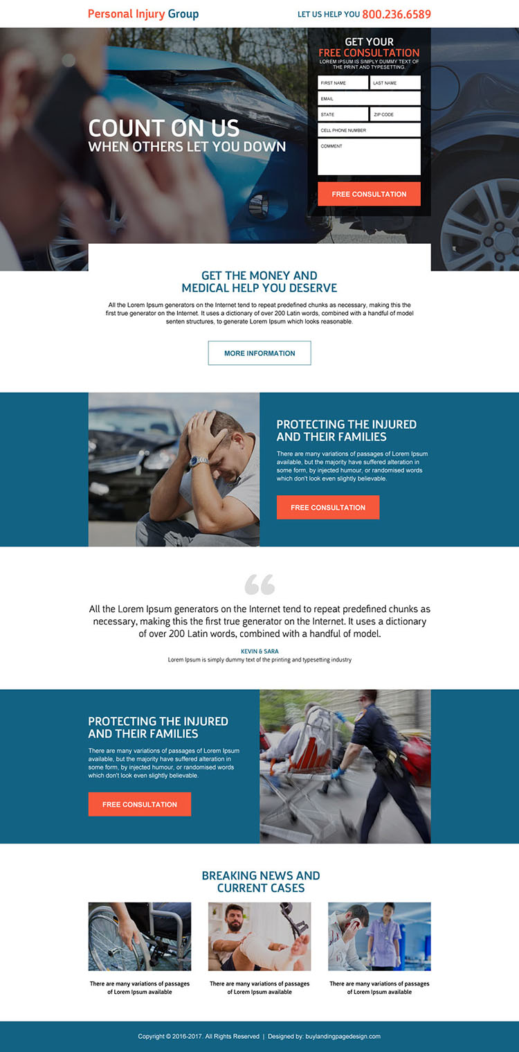 personal injury lead capturing landing page design
