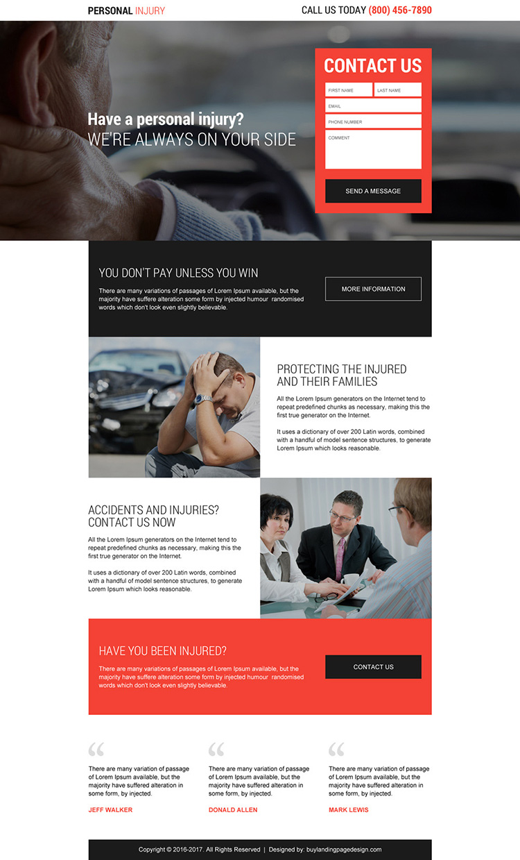 personal injury in car accident claim landing page design
