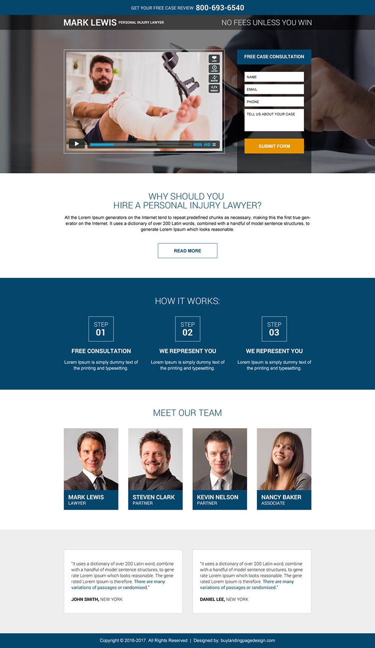 personal injury lawyer free case evaluation landing page