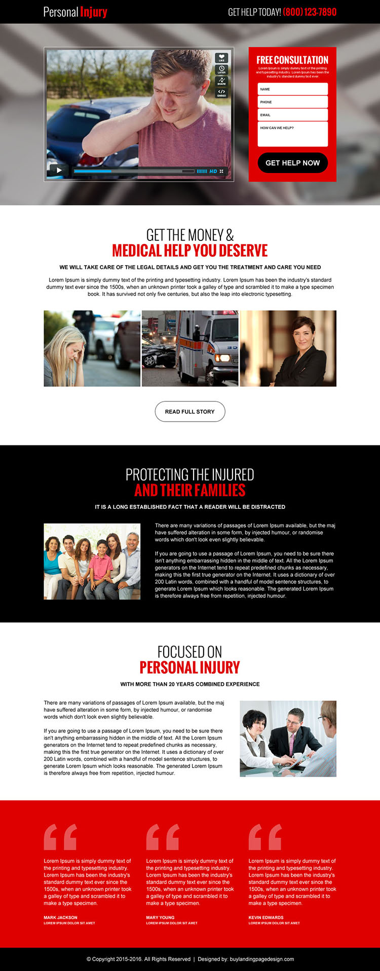 personal injury lead gen video responsive landing page design