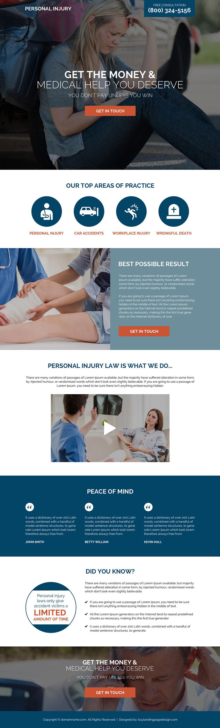 personal injury medical help responsive landing page design