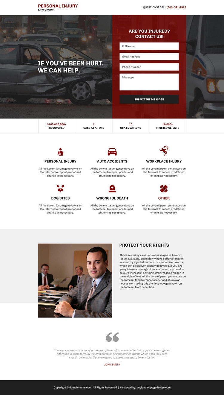 personal injury protection responsive landing page design