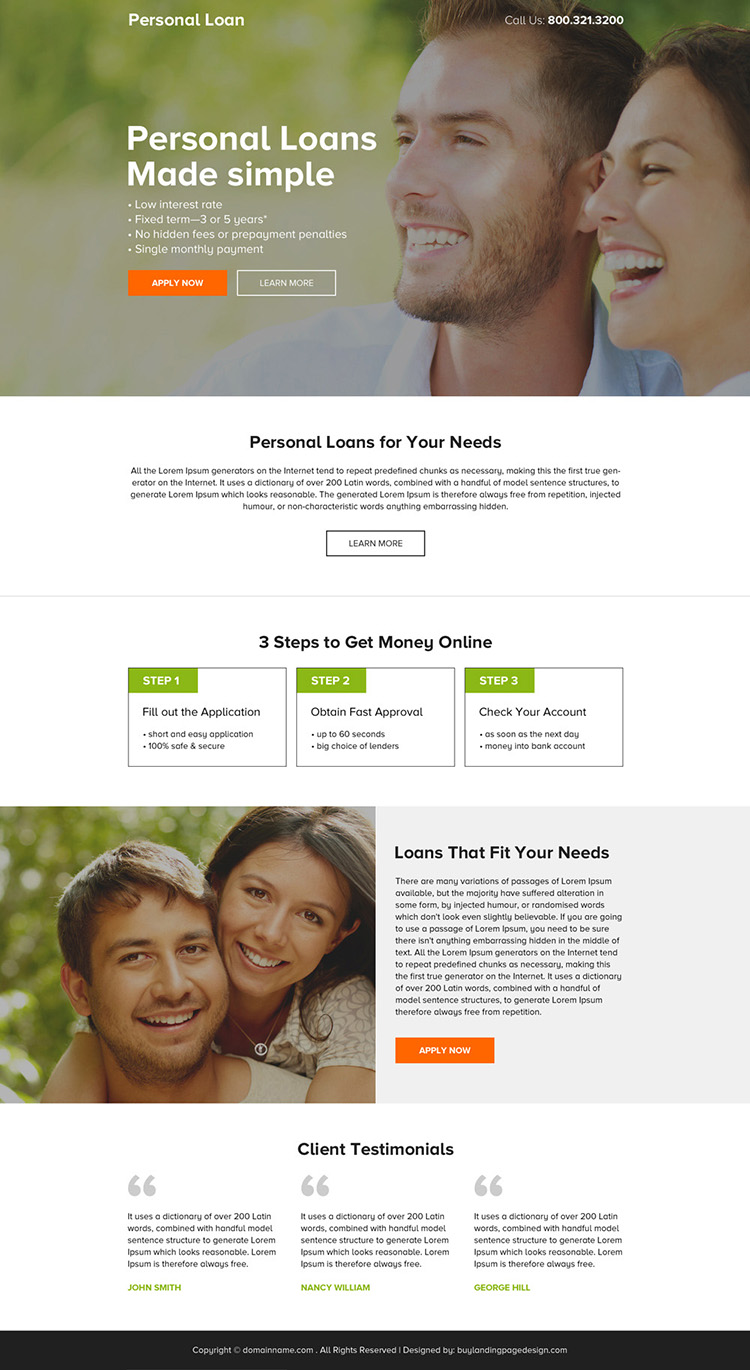 minimal personal loan responsive landing page design