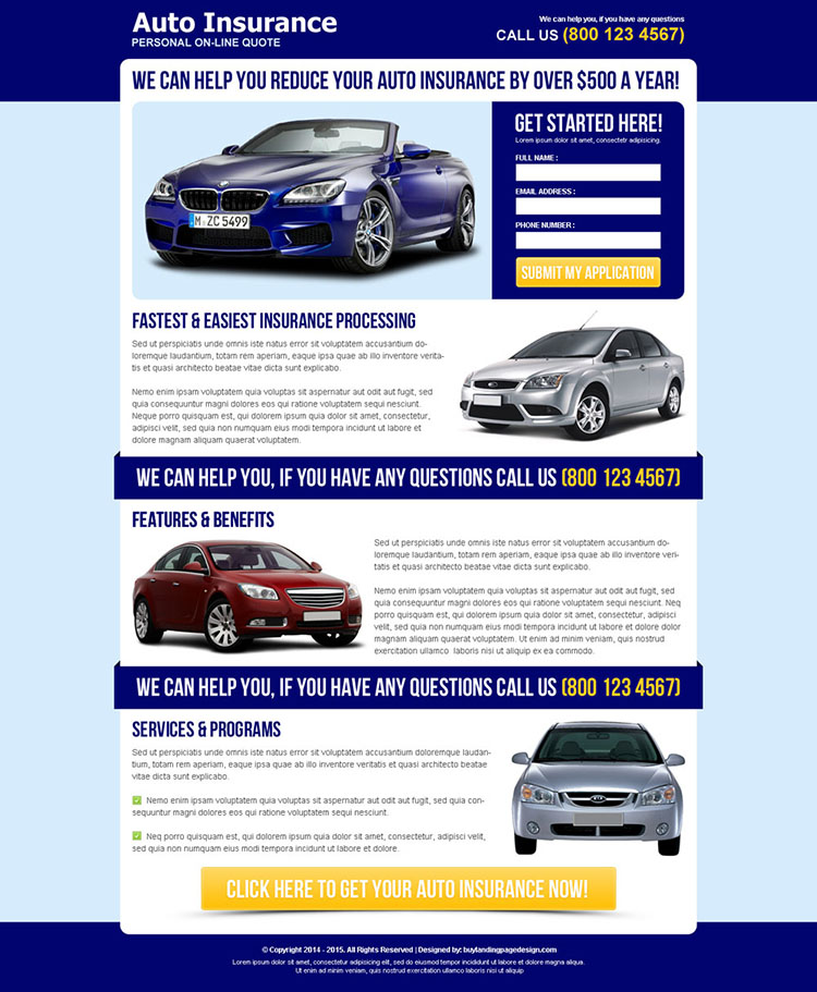 reduce your auto insurance attractive and effective squeeze page design