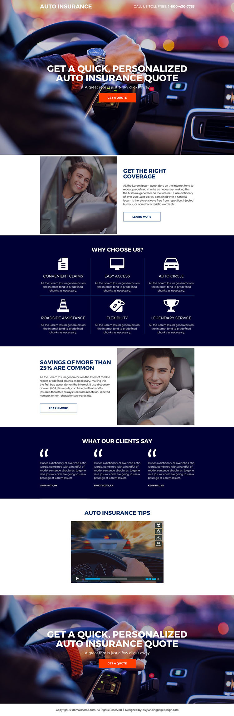 professional auto insurance quote capturing responsive landing page