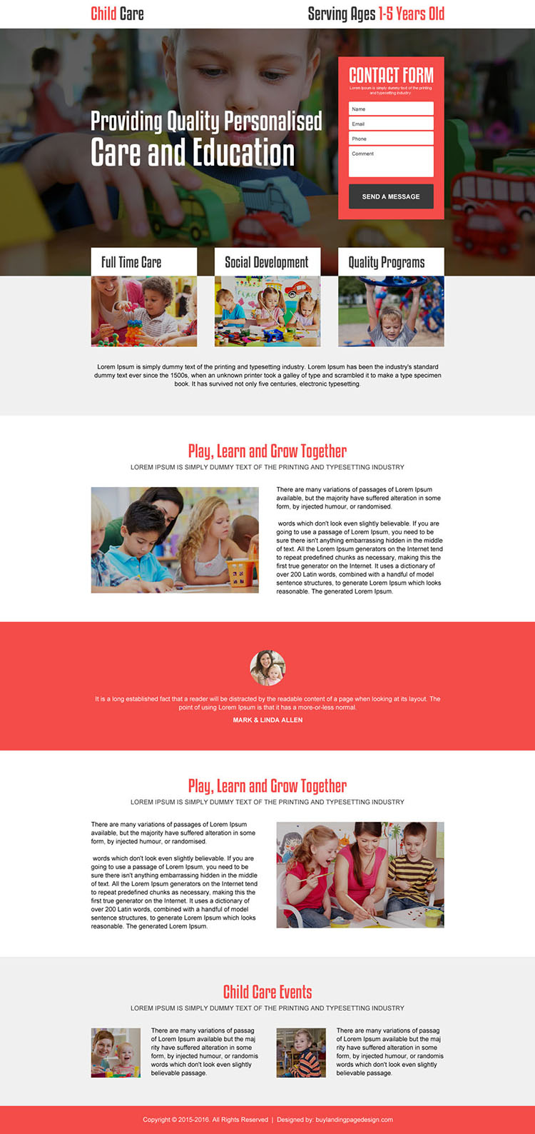 personalized child care responsive landing page design