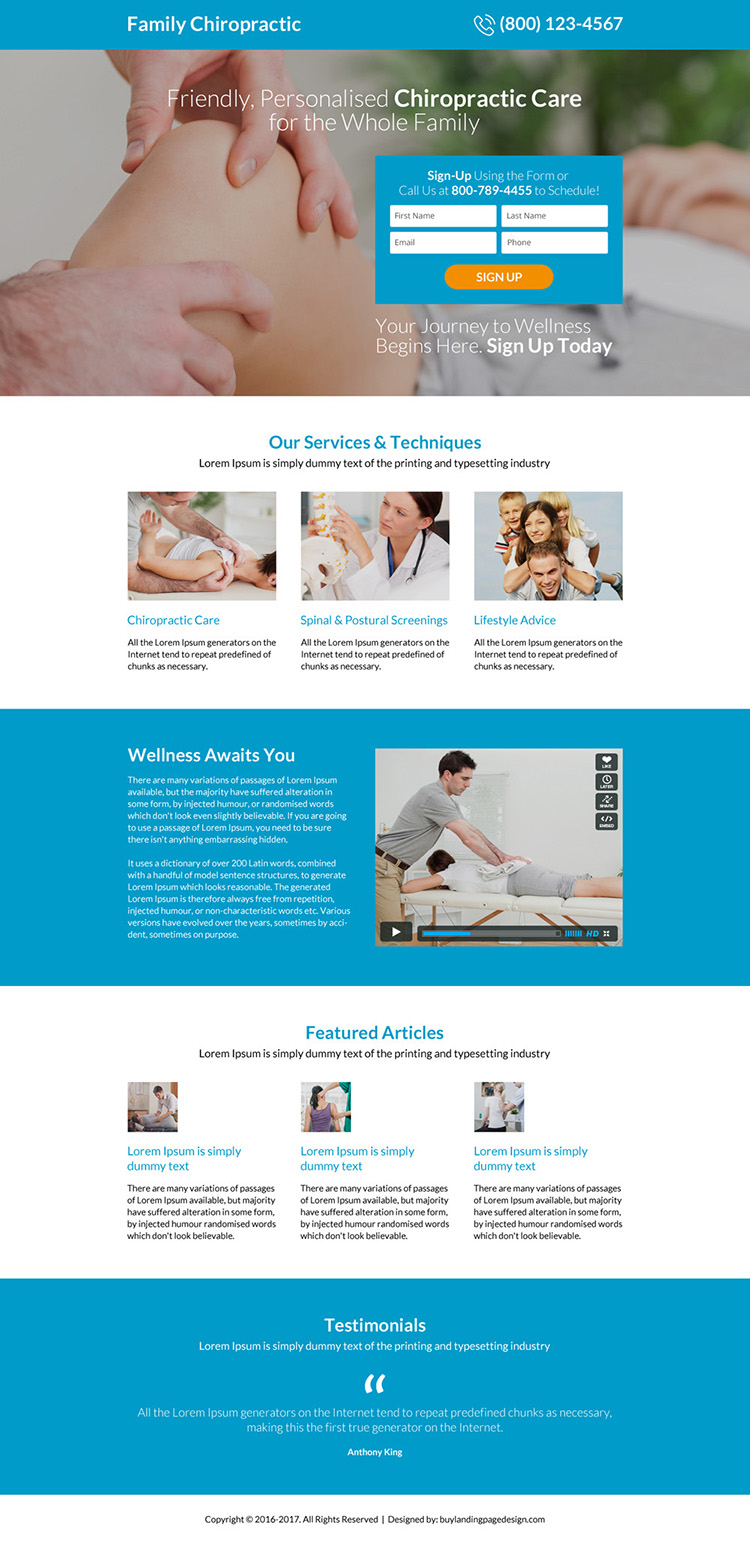 personalized chiropractic care sign up capturing responsive landing page design