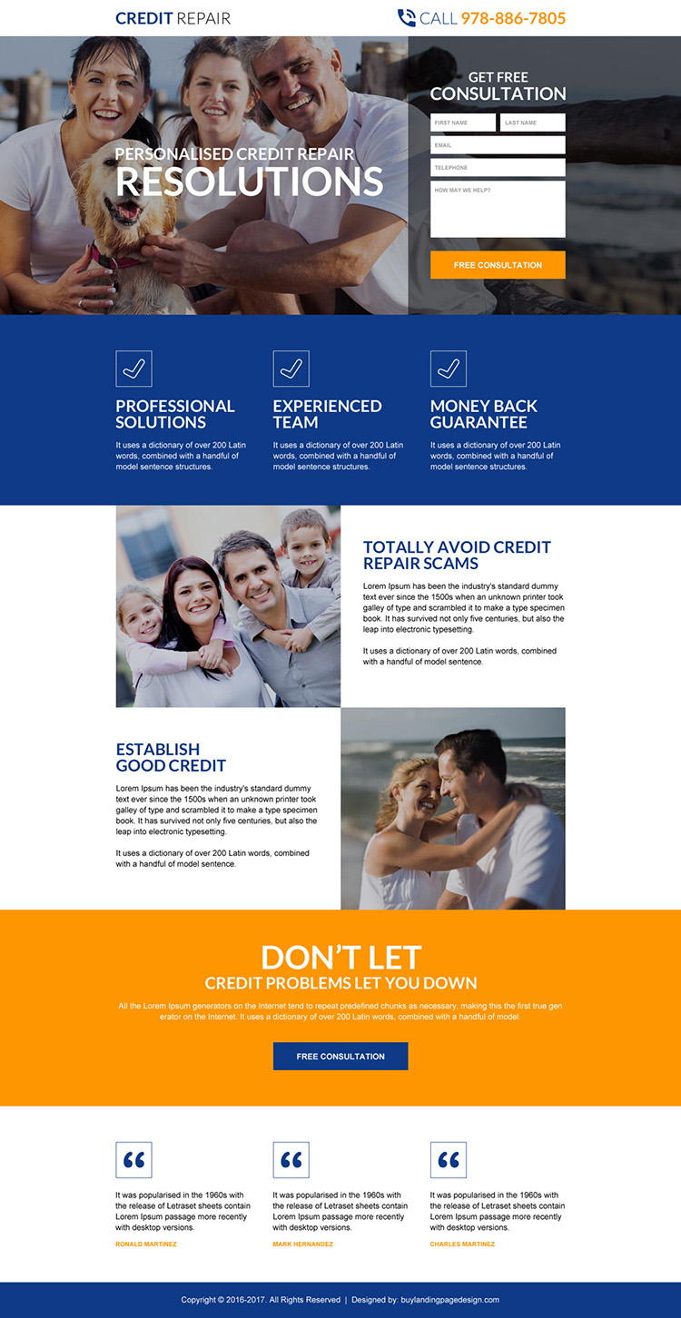 personalized credit repair service landing page design