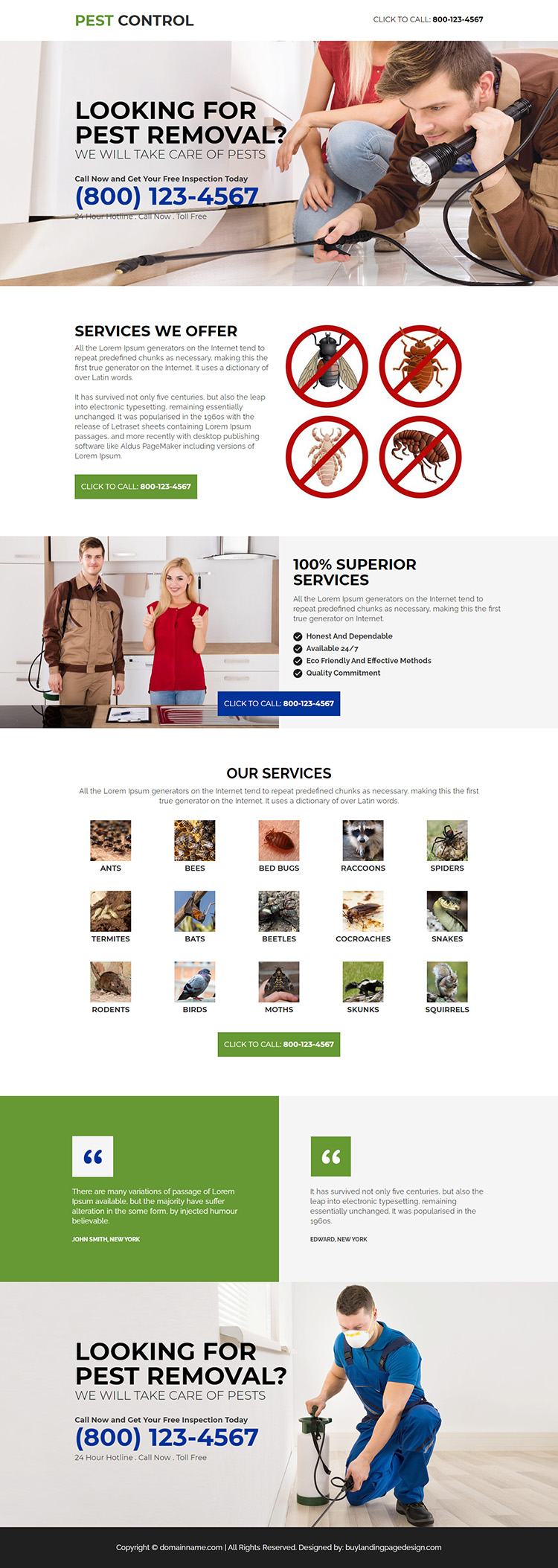 pest control services phone call capture landing page