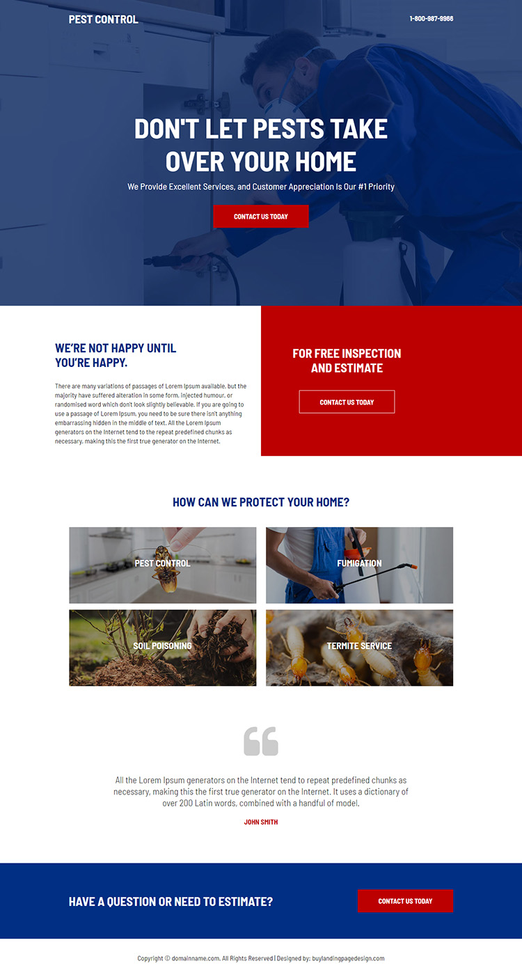 pest control service free estimate responsive landing page