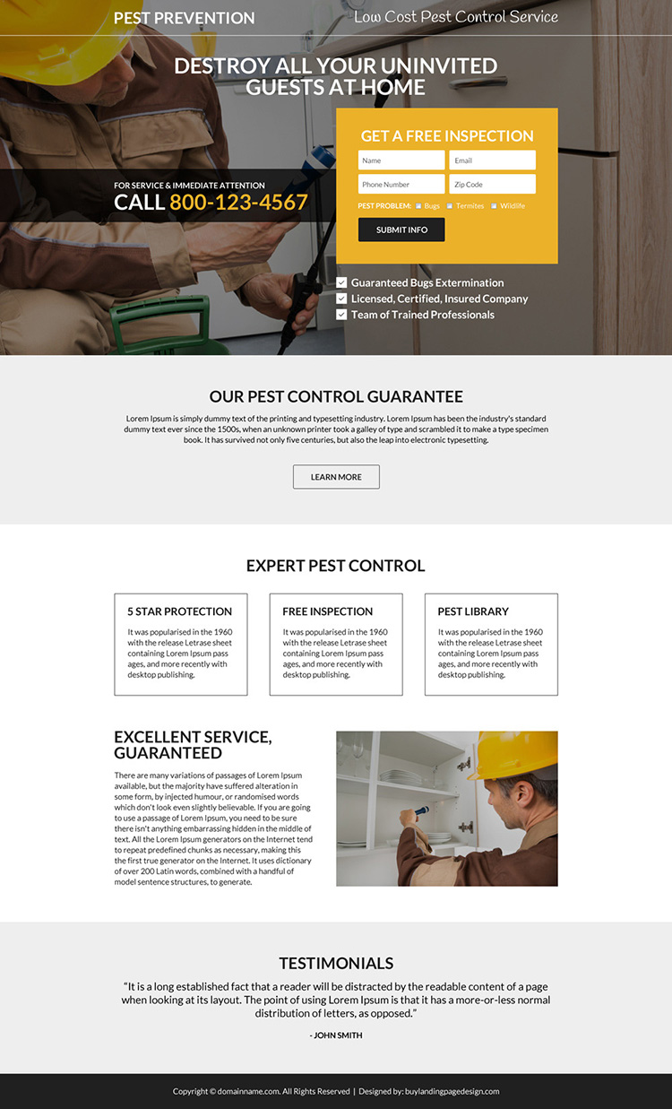 minimal pest prevention responsive landing page design