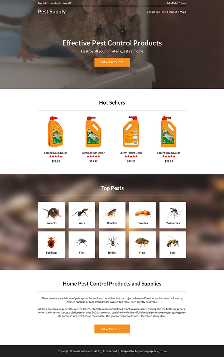 pest control product selling responsive landing page